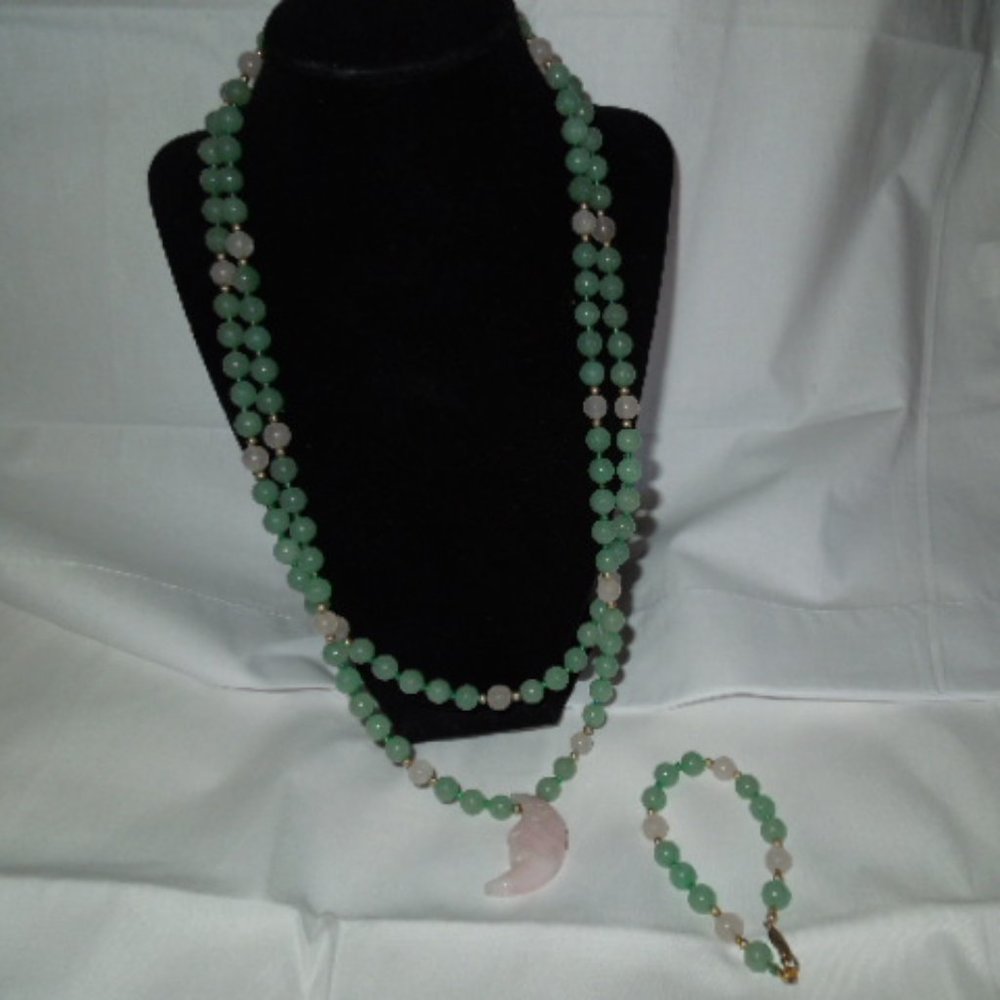 Vintage Aventurine & Rose Quartz Bead Jewelry Set